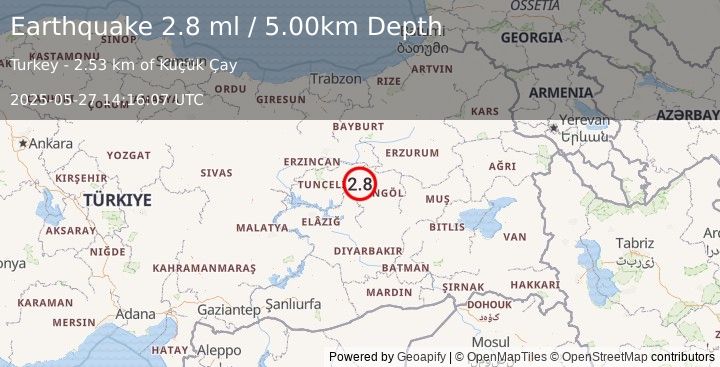 Earthquake EASTERN TURKEY (2.8 ml) (2025-05-27 14:16:07 UTC)