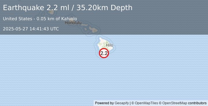 Earthquake ISLAND OF HAWAII, HAWAII (2.2 ml) (2025-05-27 14:41:43 UTC)