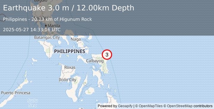 Earthquake SAMAR, PHILIPPINES (3.0 m) (2025-05-27 14:33:16 UTC)
