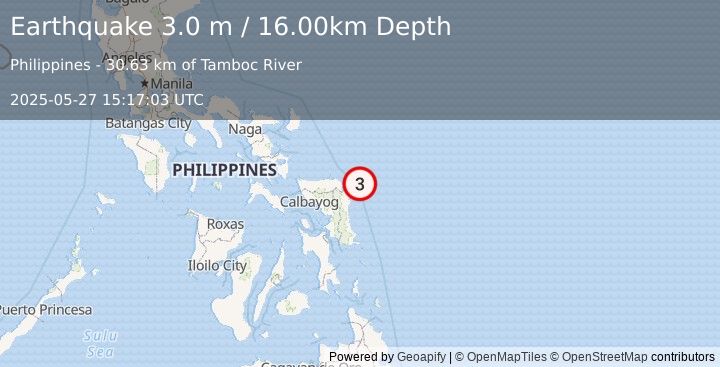 Earthquake SAMAR, PHILIPPINES (3.0 m) (2025-05-27 15:17:03 UTC)