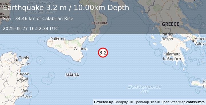Earthquake IONIAN SEA (3.2 m) (2025-05-27 16:52:34 UTC)