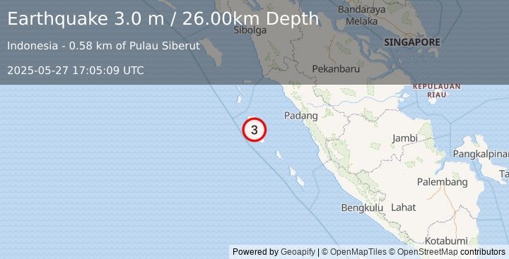 Earthquake KEP. MENTAWAI REGION, INDONESIA (3.0 m) (2025-05-27 17:05:09 UTC)
