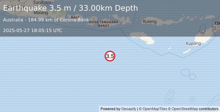 Earthquake SOUTH OF SUMBAWA, INDONESIA (3.5 m) (2025-05-27 18:05:15 UTC)