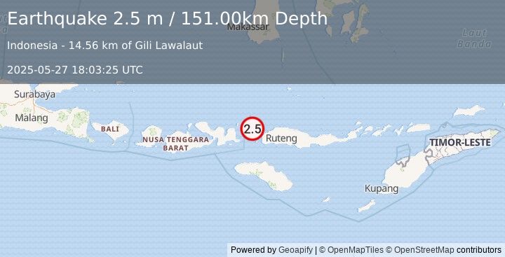Earthquake FLORES REGION, INDONESIA (2.5 m) (2025-05-27 18:03:25 UTC)