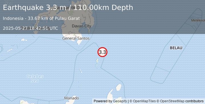 Earthquake PHILIPPINE ISLANDS REGION (3.3 m) (2025-05-27 18:42:51 UTC)