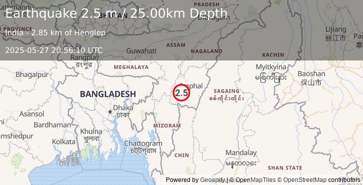 Earthquake MANIPUR, INDIA REGION (2.5 m) (2025-05-27 20:56:10 UTC)