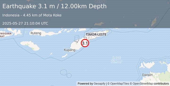 Earthquake EAST TIMOR REGION (3.1 m) (2025-05-27 21:10:04 UTC)