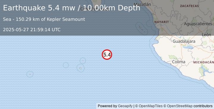 Earthquake REVILLA GIGEDO ISLANDS REGION (5.8 mw) (2025-05-27 21:59:12 UTC)