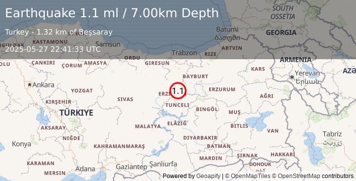 Earthquake EASTERN TURKEY (1.1 ml) (2025-05-27 22:41:33 UTC)