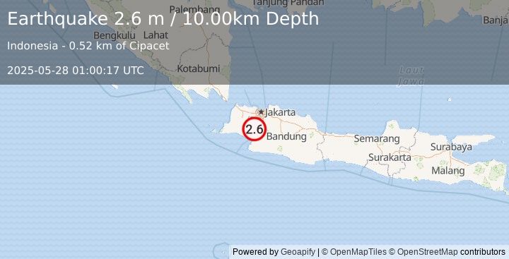Earthquake JAVA, INDONESIA (2.6 m) (2025-05-28 01:00:17 UTC)