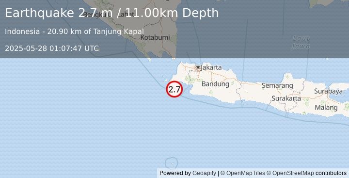 Earthquake JAVA, INDONESIA (2.7 m) (2025-05-28 01:07:47 UTC)