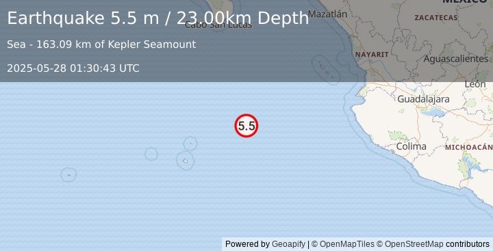 Earthquake REVILLA GIGEDO ISLANDS REGION (5.9 mw) (2025-05-28 01:30:39 UTC)