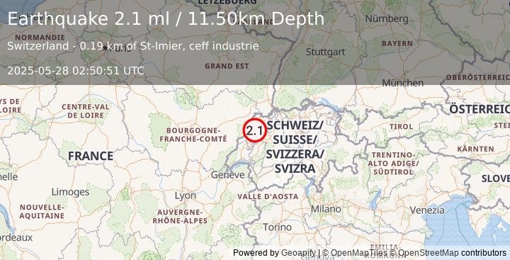 Earthquake SWITZERLAND (2.1 ml) (2025-05-28 02:50:52 UTC)