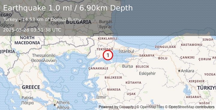 Earthquake WESTERN TURKEY (1.0 ml) (2025-05-28 03:51:38 UTC)