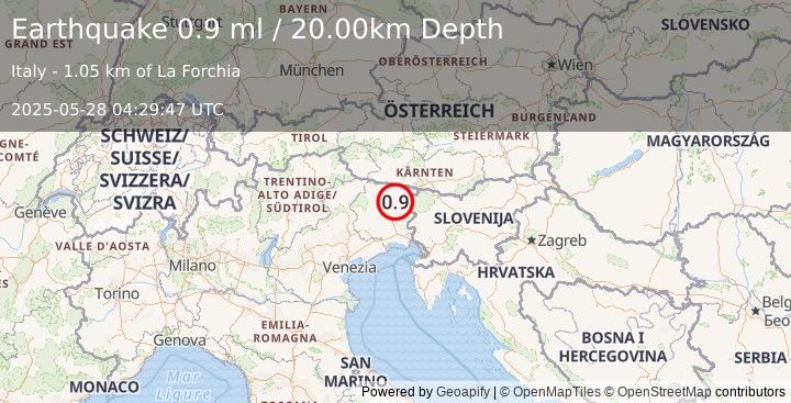 Earthquake NORTHERN ITALY (0.9 ml) (2025-05-28 04:29:47 UTC)