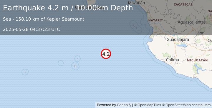 Earthquake REVILLA GIGEDO ISLANDS REGION (4.2 m) (2025-05-28 04:37:23 UTC)