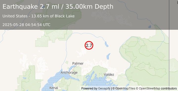 Earthquake CENTRAL ALASKA (2.7 ml) (2025-05-28 04:54:54 UTC)