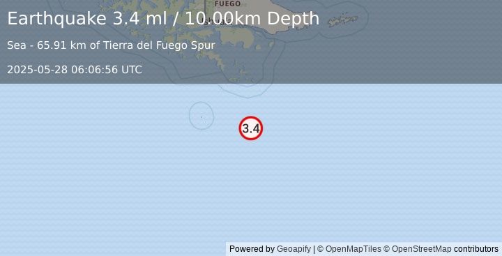 Earthquake DRAKE PASSAGE (3.4 ml) (2025-05-28 06:06:56 UTC)