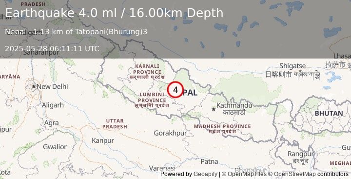 Earthquake NEPAL (4.0 ml) (2025-05-28 06:11:11 UTC)