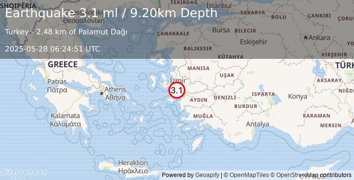 Earthquake WESTERN TURKEY (3.1 ml) (2025-05-28 06:24:51 UTC)