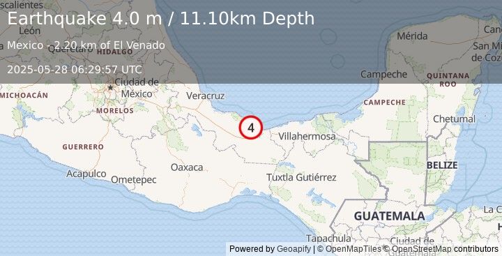 Earthquake VERACRUZ, MEXICO (4.0 m) (2025-05-28 06:29:57 UTC)