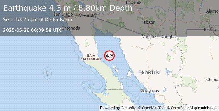 Earthquake GULF OF CALIFORNIA (4.3 m) (2025-05-28 06:39:58 UTC)