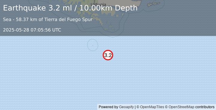 Earthquake DRAKE PASSAGE (3.2 ml) (2025-05-28 07:05:56 UTC)