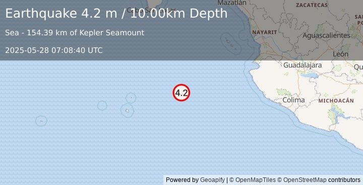 Earthquake REVILLA GIGEDO ISLANDS REGION (4.2 m) (2025-05-28 07:08:40 UTC)