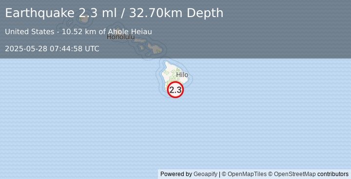 Earthquake ISLAND OF HAWAII, HAWAII (2.3 ml) (2025-05-28 07:44:58 UTC)