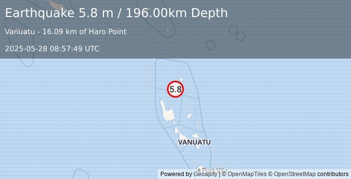 Earthquake VANUATU (5.9 mw) (2025-05-28 08:57:48 UTC)
