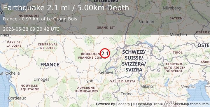Earthquake FRANCE (2.1 ml) (2025-05-28 09:30:42 UTC)