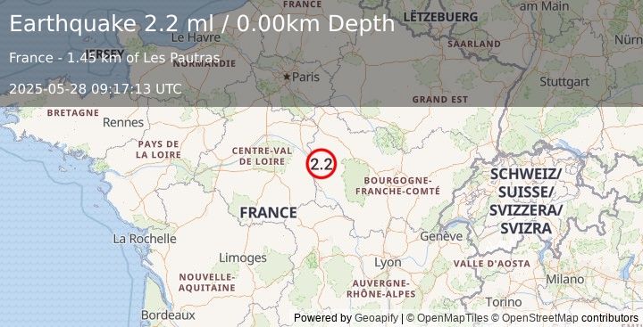 Earthquake FRANCE (2.2 ml) (2025-05-28 09:17:13 UTC)