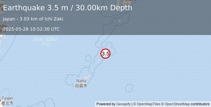 Earthquake RYUKYU ISLANDS, JAPAN (3.5 m) (2025-05-28 10:52:30 UTC)