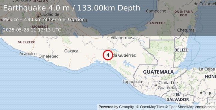 Earthquake OAXACA, MEXICO (4.0 m) (2025-05-28 11:12:13 UTC)