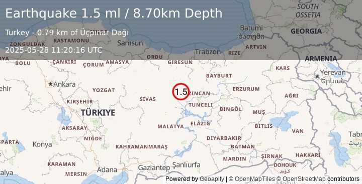 Earthquake EASTERN TURKEY (1.5 ml) (2025-05-28 11:20:16 UTC)