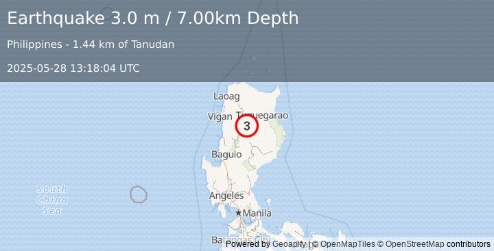 Earthquake LUZON, PHILIPPINES (3.0 m) (2025-05-28 13:18:04 UTC)