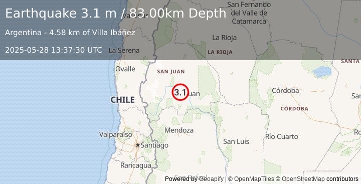 Earthquake SAN JUAN, ARGENTINA (3.1 m) (2025-05-28 13:37:30 UTC)