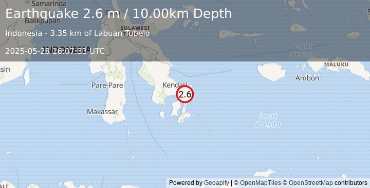 Earthquake SULAWESI, INDONESIA (2.6 m) (2025-05-28 16:07:33 UTC)