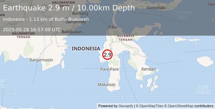 Earthquake SULAWESI, INDONESIA (2.9 m) (2025-05-28 16:57:09 UTC)