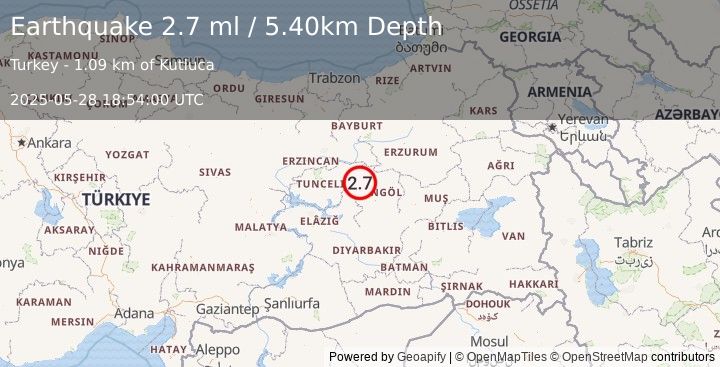 Earthquake EASTERN TURKEY (2.7 ml) (2025-05-28 18:54:00 UTC)