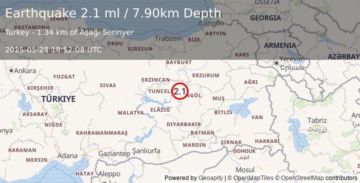 Earthquake EASTERN TURKEY (2.0 ml) (2025-05-28 18:52:09 UTC)