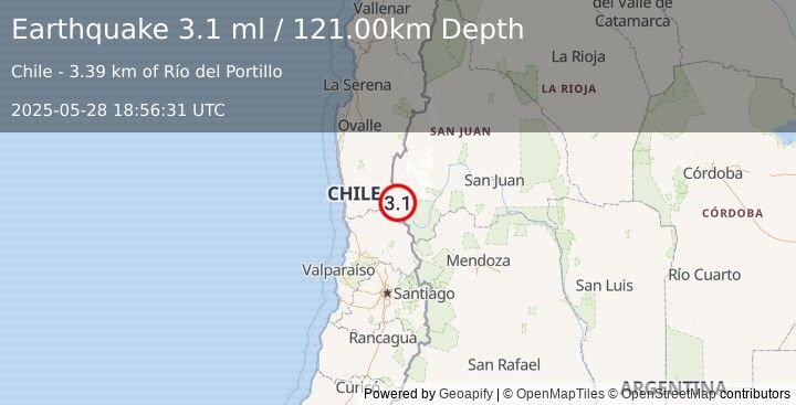 Earthquake COQUIMBO, CHILE (3.1 ml) (2025-05-28 18:56:31 UTC)
