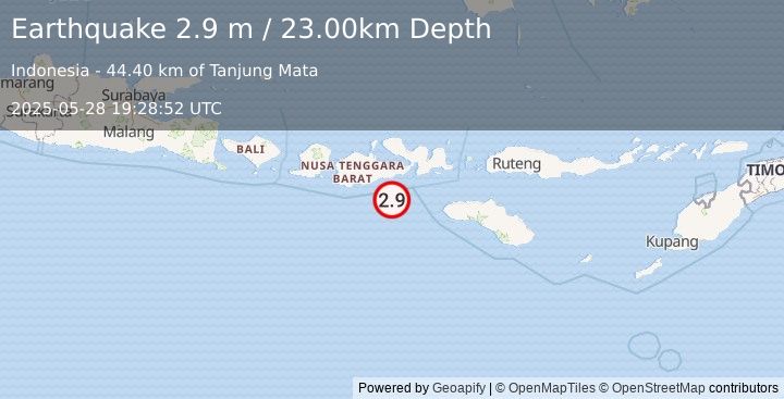 Earthquake SUMBAWA REGION, INDONESIA (2.9 m) (2025-05-28 19:28:52 UTC)