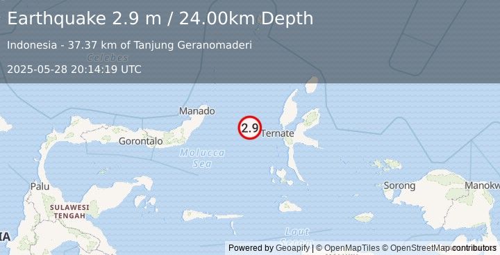 Earthquake MOLUCCA SEA (2.9 m) (2025-05-28 20:14:19 UTC)