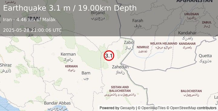 Earthquake EASTERN IRAN (3.1 m) (2025-05-28 21:00:06 UTC)