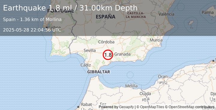 Earthquake SPAIN (1.8 ml) (2025-05-28 22:04:56 UTC)