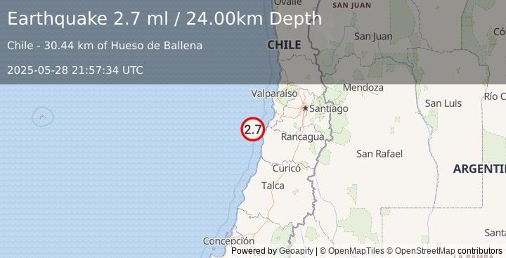Earthquake OFFSHORE O'HIGGINS, CHILE (2.7 ml) (2025-05-28 21:57:34 UTC)