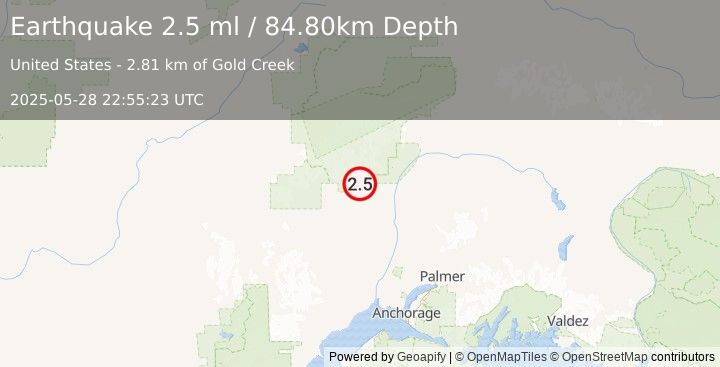 Earthquake CENTRAL ALASKA (2.5 ml) (2025-05-28 22:55:23 UTC)