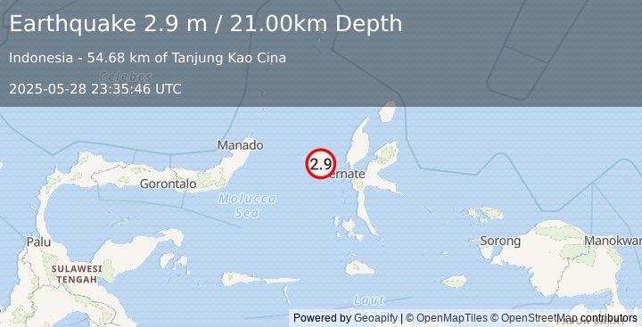 Earthquake MOLUCCA SEA (2.9 m) (2025-05-28 23:35:46 UTC)
