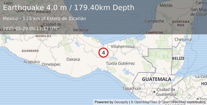 Earthquake VERACRUZ, MEXICO (4.0 m) (2025-05-29 00:17:12 UTC)